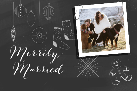 Weihnachtliche Dankeskarte zur Hochzeit im Schiefertafel-Look mit Foto