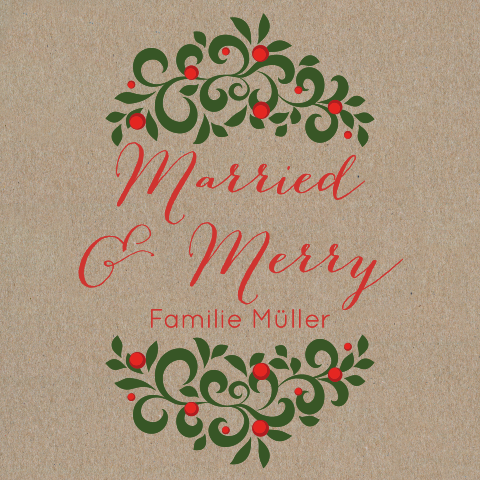 Schlichte weihnachtliche Dankeskarte zur Hochzeit in rot und grün
