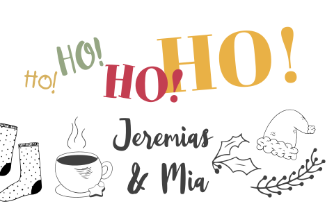 Weiße weihnachtliche Hochzeitseinladung mit HoHoHo Schriftzug in bunt