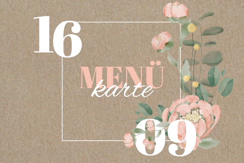 Hochzeitsmenü im zarten Look mit Blumenbouque in rosé