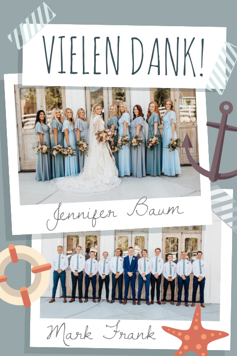 Maritime Dankeskarte zur Hochzeit mit Sofortbilder Rahmen und Tape