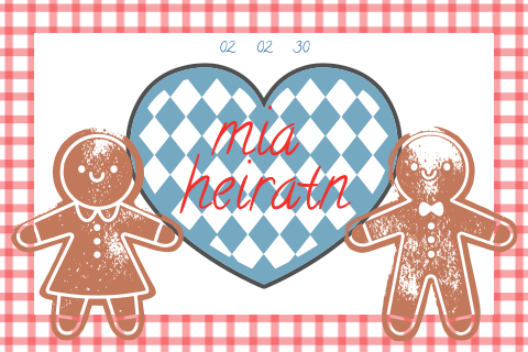 Bayerische Hochzeitseinladung mit Lebkuchen, Herz und Karo Muster