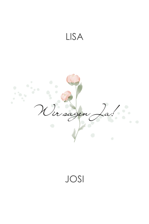 Schlichte weiße Einladung zur Hochzeit mit Rose und Sprenkel