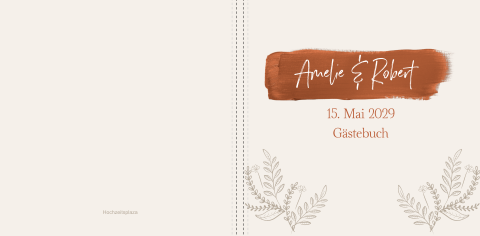 Boho Gästebuch für die Hochzeit in beige mit Zweigen und Pinselstrich