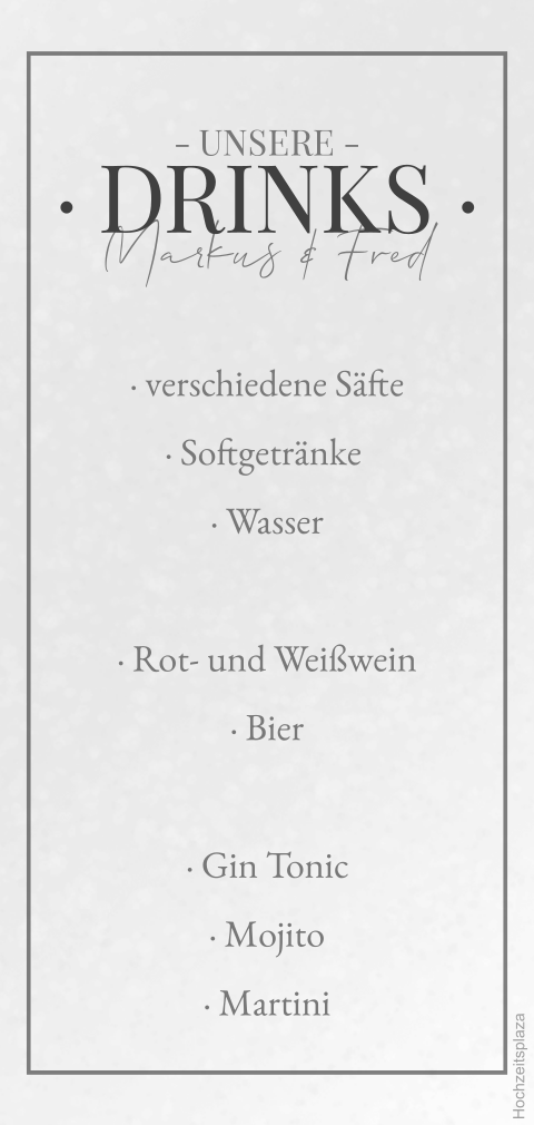 Schlichte Getränkekarte zur Hochzeit aus Transparentpapier mit Rahmen