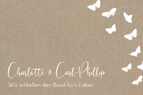 Einladungskarte mit Schmetterlinge zur Hochzeit auf Kraftpapier