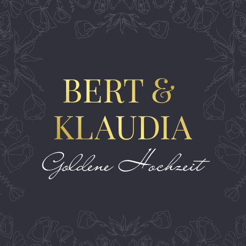 Schlichte Einladung zur Goldhochzeit mit Folierung und Line Art Rahmen