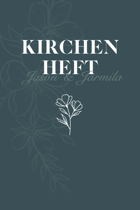 Dunkelblaues Kirchenprogramm zur Hochzeit mit Line Art Blumen