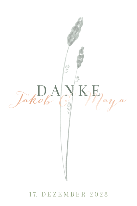 Danksagungskarte mit Gräsern und Platz für Fotos auf der Rückseite