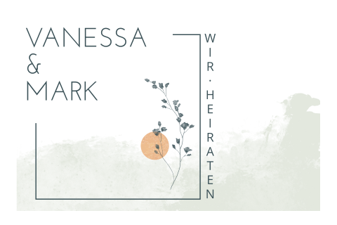 Moderne Hochzeitskarte untergehende Sonne mit floralen Elementen