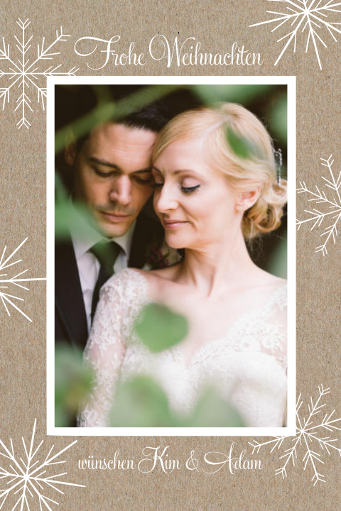 Edle weihnachtliche Dankeskarte zur Hochzeit mit zarten Schneeflocken