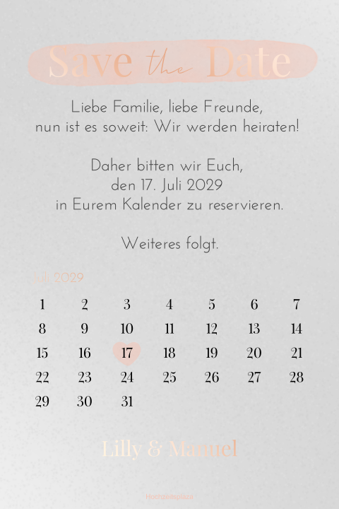 Transparente Save the Date Karte mit Kalenderblatt
