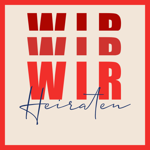 Typografie Retro Einladung zur Hochzeit mit Rahmen in rot und blau