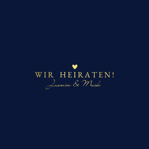 Schlichte dunkelblaue Einladungskarte zur Hochzeit mit Goldfolierung