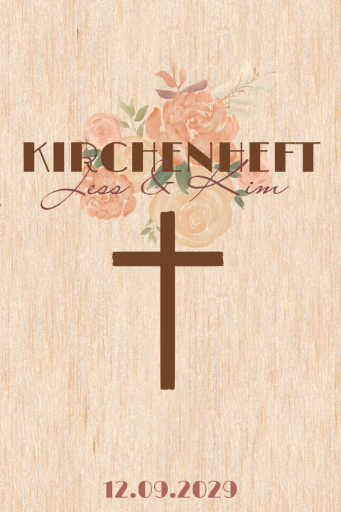 Kirchenheft aus Echtholz mit abgerundeten Ecken und Rosen