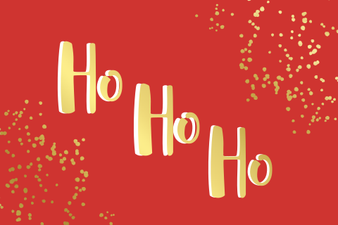 Schlichte rote Hochzeitseinladung mit Sprenkel und HoHoHo in Gold