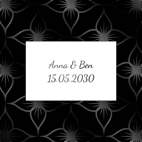 Schwarze Hochzeitskarte mit floralem Muster und Folierung in schwarz