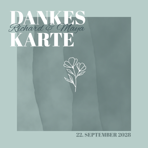 Quadratische Dankeskarte als Klappkarte in Blau mit floralem Element