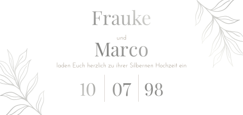 Einladung zum 25. Hochzeitsjubiläum mit feinen Zweigen in Silber