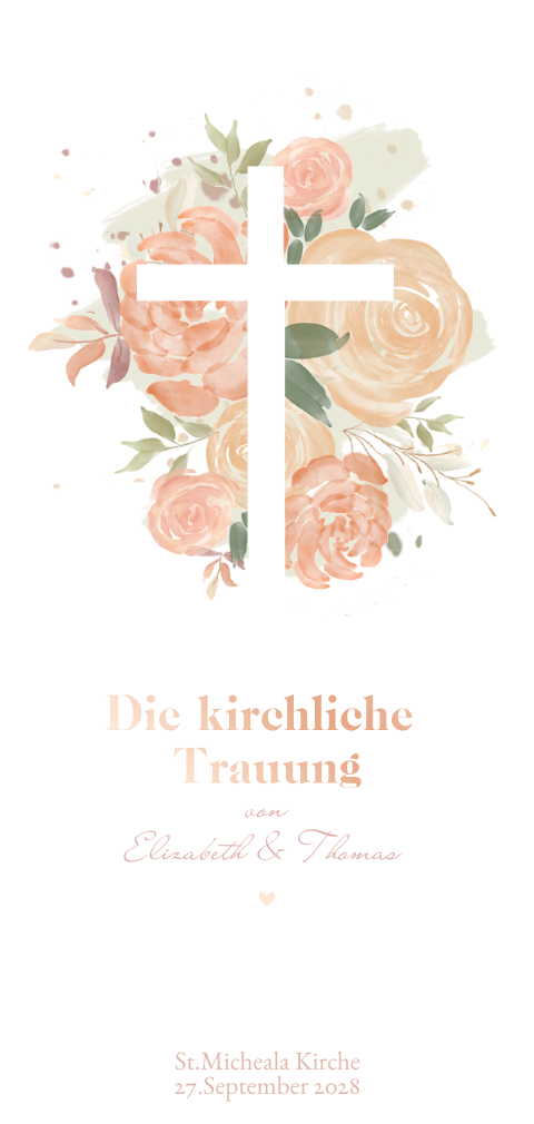 Kirchenheft mit Rosen und Roségold Veredelung