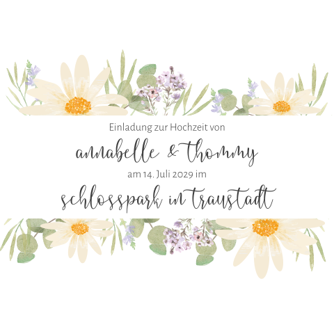 Weiße quadratische Hochzeitseinladung mit bunten Blumen und Rahmen