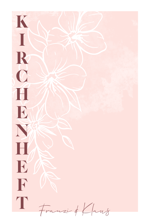 Rosa Kirchenheft als Klappkarte mit Line Art Blumen in weiß