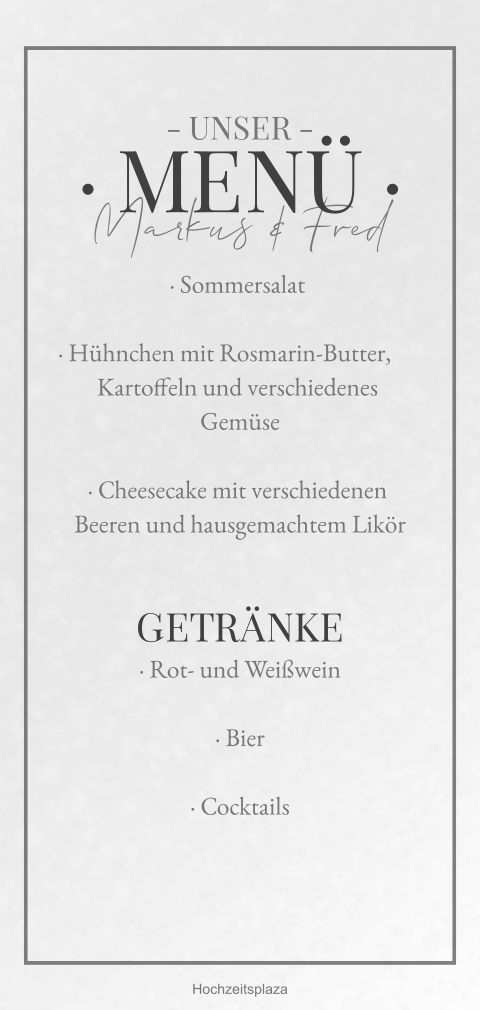 Schlichte transparente Menükarte zur Hochzeit mit Rahmen