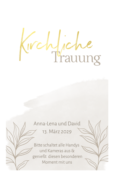 Veredeltes modernes Kirchenheft zur Hochzeit mit Aquarell und Zweigen