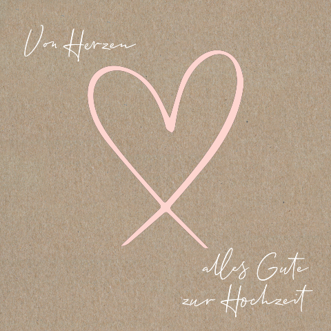 Schlichte Glückwunschkarte zur Hochzeit aus Kraftpapier mit rosa Herz