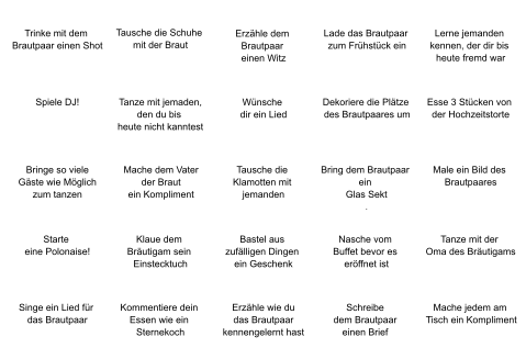 Aufgaben als Unterhaltung auf der Hochzeit zur Selbstgestaltung