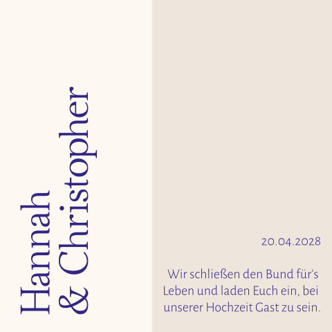 Minimalistische Einladungskarte zur Hochzeit in beige und blau