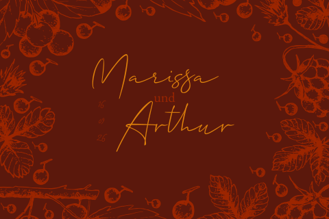 Herbstliche Hochzeitskarte mit Blättern in rot