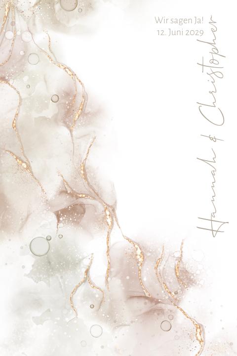 Edle Einladung zur Hochzeit mit Marmor Design in beige mit Goldfolie