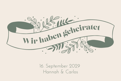 Greenery Karte "wir haben geheiratet" in beige mit Zweigen und Banner