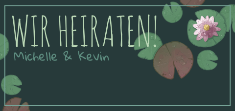 Schlichte Hochzeitskarte in grün mit Seerosen auf Wasser