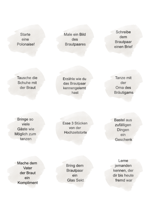 Aufgabe als Unterhaltung für die Hochzeitsgäste beige und rund