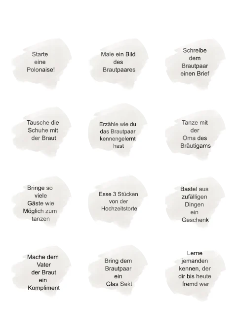 Aufgabe als Unterhaltung für die Hochzeitsgäste beige und rund