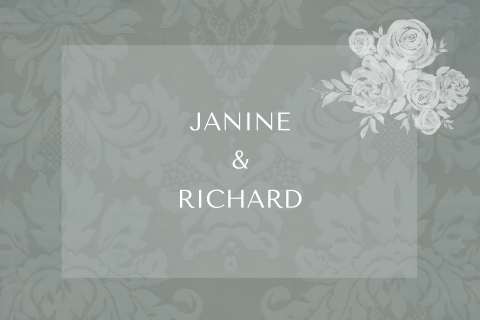 Klassische Vintage Einladung zur Hochzeit mit Blumen in Grüntönen