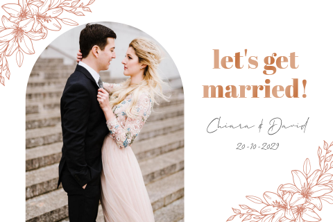 Florale Hochzeitseinladung im Boho-Stil mit Foto und Kupfer in Hochglanz