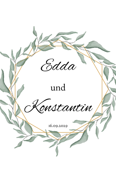 Moderne Hochzeitskarte mit Zweigen und filigranen Goldrahmen