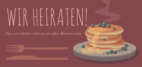 Süße Hochzeitseinladung mit Pancakes in rot