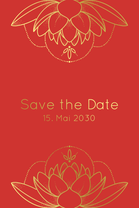 Save the Date Karte mit Lotusblumen in Gold