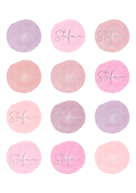 Runde Tischkarte zur Hochzeit in rosa Aquarell mit Silberschrift