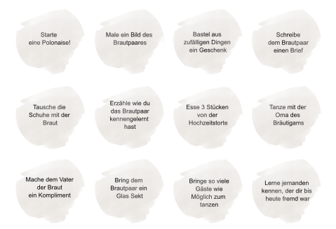 Runde Aufgabe als Unterhaltung für die Hochzeitsgäste in beige