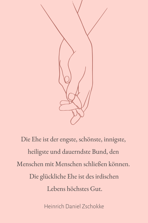 Glückwunschkarte zur Hochzeit in rosa mit Line Art Händen und Gedicht