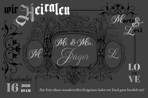 Vintage Einladung zur Hochzeit mit Elementen, Typografie + Silberfolie