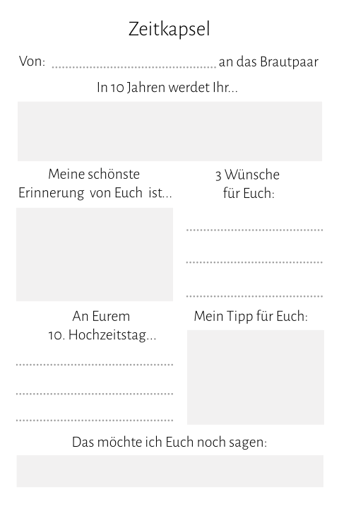 Zeitkapsel als Hochzeitsunterhaltung der Gäste für das eigene Design