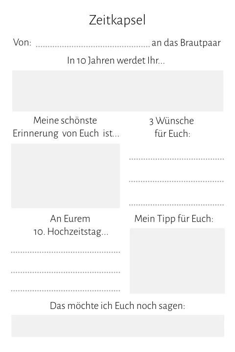Zeitkapsel als Hochzeitsunterhaltung der Gäste für das eigene Design