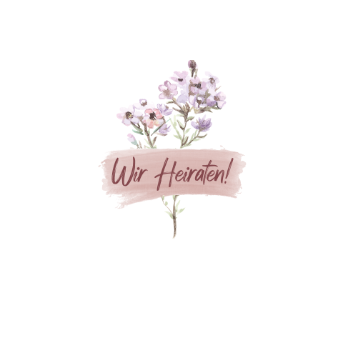 Florale Einladungskarte zur Hochzeit mit Handschrift und Pinselstrich
