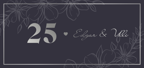 Einladung zum 25. Hochzeitstag mit Silberfolierung und Line Art Blumen